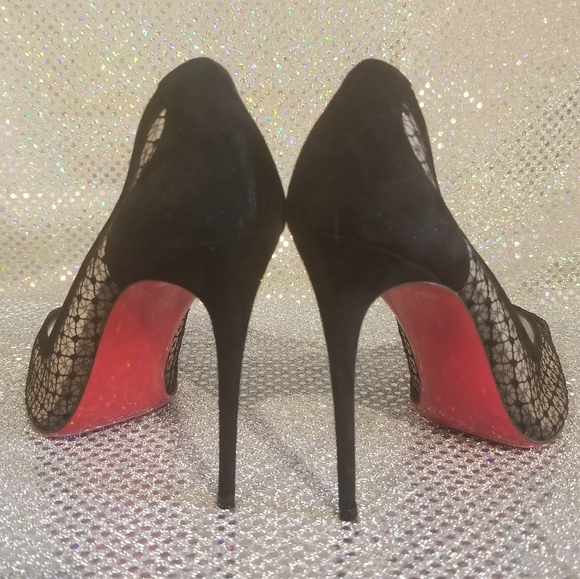 Louboutin Black Lace and Suede Neoalto 100mm Dentelle Resille Complete Set - Picture 5 of 14